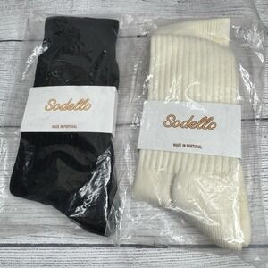 Sodello Women's Cotton Crew Socks Black Off-White NWT Lot of 2